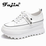 Joskaa  5.5Cm Genuine Leather Platform Wedge Shoes Chunky Sneaker White Casual Shoes Comfortable Breathable Spring Autumn Shoes