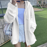 Joskaa Deeptown Korean Style Oversize Gray Hoodies Women Streetwear Loose Hooded Sweatshirt Female Casual Black Long Sleeve Tops Jacket