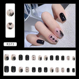 Joskaa 24pcs Gradient False Nails Cute Star Printed Design Fake Nail Short Square Faux Ongles Manicure Nail August Nails 2024