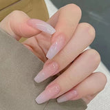 Joskaa 24pcs Long Gradient Nude False Nail With Glue Simple Ins Style Artifical Press On Nails Acrylic Nails Back To School Nails