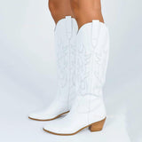 JOSKAA Country Concert Outfit Summer White Cowboy Cowgirls Western Boots Embroidery Fashion Women Knee-High Boots Autumn Design women's Boots Shoes