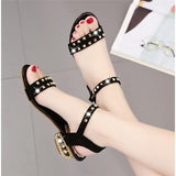 Joskaa  2024 Summer New Style Rhinestone Rivet Suede Sandals Large Size Female Korean Version Of The Thick-Soled Wild Fashion Sandals