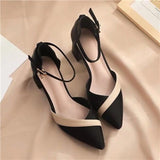 JOSKAA  Women Classic Beige Square Heel Shoes for Party Ladies Classic Black Pu Leather Night Club Pumps