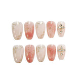 Joskaa 24pcs Fake Nails Y2k Korean Gradient False Nails Set Press on Nails Rhinestone Wearable Long Coffin Artificial Nails Nail