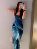 JOSKAA Summer Dress Holiday Hot Sale Split Spaghetti Strap Long Dresses Female Fashion Boho Tie Dye Maxi Party Dress