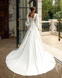 Joskaa Elegant Chiffon Wedding Dress 2024 Simple V-Neck Long Puff Sleeves White Bride Gowns For Women Modern Dress