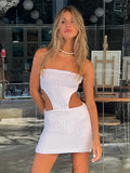 Joskaa hoco dresses Strapless Knit Bodycon Dress Beach Women White Hollow Out 2024 Summer Sleeveless Mini Party Dresses Sexy Y2K Backless