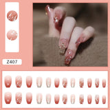 Joskaa 24Pcs Super Shiny False Nails 3D Drop Diamond y2k Mid-length Coffin Ballet Fake Nails Full Finished Fake Nail Barbie Nail