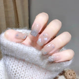 Joskaa 24pcs Long Gradient Nude False Nail With Glue Simple Ins Style Artifical Press On Nails Acrylic Nails Blueberry Milk Nails