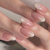 Joskaa 24pcs Long Gradient Nude False Nail With Glue Simple Ins Style Artifical Press On Nails Acrylic Nails Back To School Nails