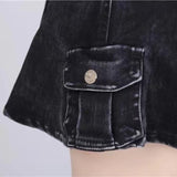 JOSKAA 2024 new Harajuku Y2K Goth 90s Vintage Grunge Rockstar Girlfriend Aesthetic Black Denim Micro Skirt with Belt