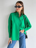 JOSKAA Back to school  Casual Klein Blue Shirt Spring Summer Long Sleeve Cotton Blouse Office Lady Elegant Solid Loose Tops Oversize Green Blusa Tunic