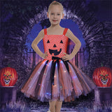 Halloween Joskaa Girls Halloween Pumpkin Costume With Led Kids Monster Tutu Dress For Carnival Party Children Clothes Light Tulle Dress Ball Gown