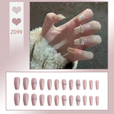 Joskaa 24P Fake Nails Press on Nails Set Diamond Streamer Flash Fly Butterfly Seamless Removable False Nail Barbie Nail August Nails 2024