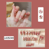 Joskaa 24Pcs Super Shiny False Nails 3D Drop Diamond y2k Mid-length Coffin Ballet Fake Nails Full Finished Fake Nail Barbie Nail