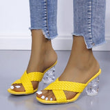 Joskaa Transparent Strange High Heels Sandals Women Summer 2024 Plus Size Weave Female Slippers Fashion Yellow Open Toe Slides