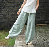 Joskaa Back to school  Vintage Harajuku Cotton Linen Bloomers Wide Leg Pants Elegant Solid Loose Trouser Casual Streetwear Elasitic Waist Oversize Pant