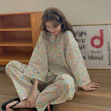 Joskaa Thanksgiving Gift 2024 Spring New Fashion Comfortable Casual Pajamas Women Nine-Point Sleeve Suit Simple Korean Style Home Clothes Two-Piece Set