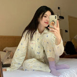 Joskaa Thanksgiving Gift 2024 Spring New Fashion Comfortable Casual Pajamas Women Suits Retro Outer Wear Long Sleeves Homewear Suits Fashion Clothes