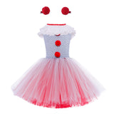 Halloween Joskaa Red Gray Girls Clown Costume For Halloween Party Dresses Fancy Dress Up Kids Clothes Baby Tutu Dress Penywise Children Dress