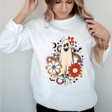 Halloween Joskaa Vintage Halloween Sweatshirt Flower Ghost Halloween Sweatshirt Spooky Halloween Mom Pullover Pumpkin Halloween Sweatshirt Hoodie