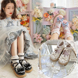 Joskaa Oraqwlj Japanese Sweet Lolita Shoes Rabbit Ears Bow Anime JK Women Ruffles Lace Round Head Kawaii Leather Shoes Mary Jane Shoes