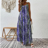 Joskaa Women Sexy Off Shoulder Spaghetti Strap Vimtage Print Long Dress Summer New Casual Loose Holiday Elegant Robe Maxi Vestidos 9073