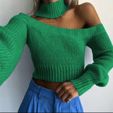 Joskaa Wsevypo Fall Winter Chic Off Shoulder Halterneck Knit Sweaters Women Casual Long Sleeve Cutout Pullover Crop Tops Street Jumpers