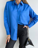 JOSKAA Back to school  Casual Klein Blue Shirt Spring Summer Long Sleeve Cotton Blouse Office Lady Elegant Solid Loose Tops Oversize Green Blusa Tunic