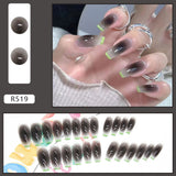 Joskaa 24PCS Gradient Green False Nails Patch Dark Style Removable Long Paragraph Press On Coffin Ballet Manicure Nail Tips Fake Nails August Nails 2024