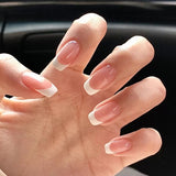 Joskaa 24pcs Long Gradient Nude False Nail With Glue Simple Ins Style Artifical Press On Nails Acrylic Nails Back To School Nails