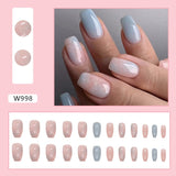 Joskaa Short Ballerina Style False Nails In Marble Pattern With Pink And Blue Color Mix Back To School Nails