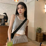 Joskaa  Hotsweet Crop Top Women Summer Fashion Design Sense Patchwork Fake Two Pieces Pullover Tank Tops y2k outfits