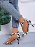 Joskaa Women High Heels Party Shoes Summer Sandals 2024 New Brand Zebra Leopard Fashion Sexy Pumps Ankle Strap Ladies Shoes Stilettos