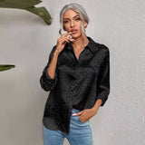 Joskaa Back to school  Women Leopard Print Luxury Blouse Spring Summer Long Sleeve Lapen Vintage Button Up Shirt Office Lady Satin Tunics Harajuku Top