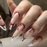 Joskaa 24pcs Halloween Long Pointed Fake Nails Stiletto Press On y2k Blood Drops Decor False Nails Full Cover White French Nail Tips Halloween Nails