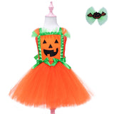 Halloween Joskaa Scary Pumpkin Monster Girls Halloween Dress Up Tutu Dress Kids Clothes For Carnival Party Dresses Orange Dress With Ruffles