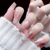 Joskaa 24pcs Long Gradient Nude False Nail With Glue Simple Ins Style Artifical Press On Nails Acrylic Nails Back To School Nails