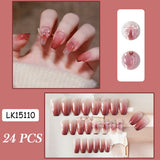 Joskaa 24Pcs Super Shiny False Nails 3D Drop Diamond y2k Mid-length Coffin Ballet Fake Nails Full Finished Fake Nail Barbie Nail