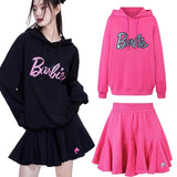 Joskaa Barbie Inspired Outfits New Pure Cotton Barbie Drill Loose Sweater Dress Suit Y2K Girls Hooded Sweatshirt Pleated Skirt Fashion Girls Gifts