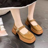 Joskaa Back To School Retro Style Concise T-Strap Women Pumps Spring Summer Sewing Genuine Leather Thick Heels Casual Working Shoes Woman 2024