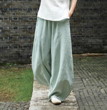 Joskaa Back to school  Vintage Harajuku Cotton Linen Bloomers Wide Leg Pants Elegant Solid Loose Trouser Casual Streetwear Elasitic Waist Oversize Pant