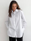 Joskaa White Casual Loose Shirts Women Long Sleeve Turn Down Collar  Solid Blouses Cardigan 2024 New Lady Chic Button-up Tops