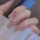 Joskaa 24pcs Rhinestone Design Fake Nails Shiny Bridal Women Lady party nail DIy Decorations Press On nail Tips False Nail Patch