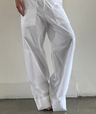 Joskaa White Y2K Wide Leg Multi Pocket Pant Draw String Waist Vintage Loose Cargo Pants Black Baggy Summer Long Trouser Cotton