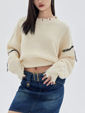 Joskaa Tawaaiw Y2k Retro Sweater Women  Ripped Knitted Pullover Autumn Winter O Neck Casual Loose Lazy Broken Sweater Jumpers Fashion