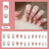 Joskaa 24Pcs Super Shiny False Nails 3D Drop Diamond y2k Mid-length Coffin Ballet Fake Nails Full Finished Fake Nail Barbie Nail