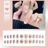 Joskaa 24P Fake Nails Press on Nails Set Diamond Streamer Flash Fly Butterfly Seamless Removable False Nail Barbie Nail August Nails 2024