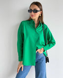 JOSKAA Back to school  Casual Klein Blue Shirt Spring Summer Long Sleeve Cotton Blouse Office Lady Elegant Solid Loose Tops Oversize Green Blusa Tunic