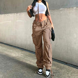 Joskaa New Women's Cargo Pants Straight Leg Jeans Fashion Streetwear Loose Wide Leg Retro Vintage Cargo Pants Women Y2k Pants